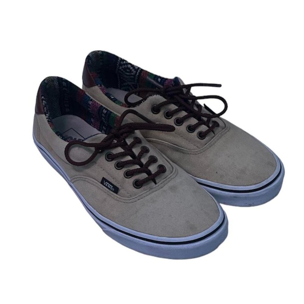 2000s Vans cream and brown trainers with canvas lining